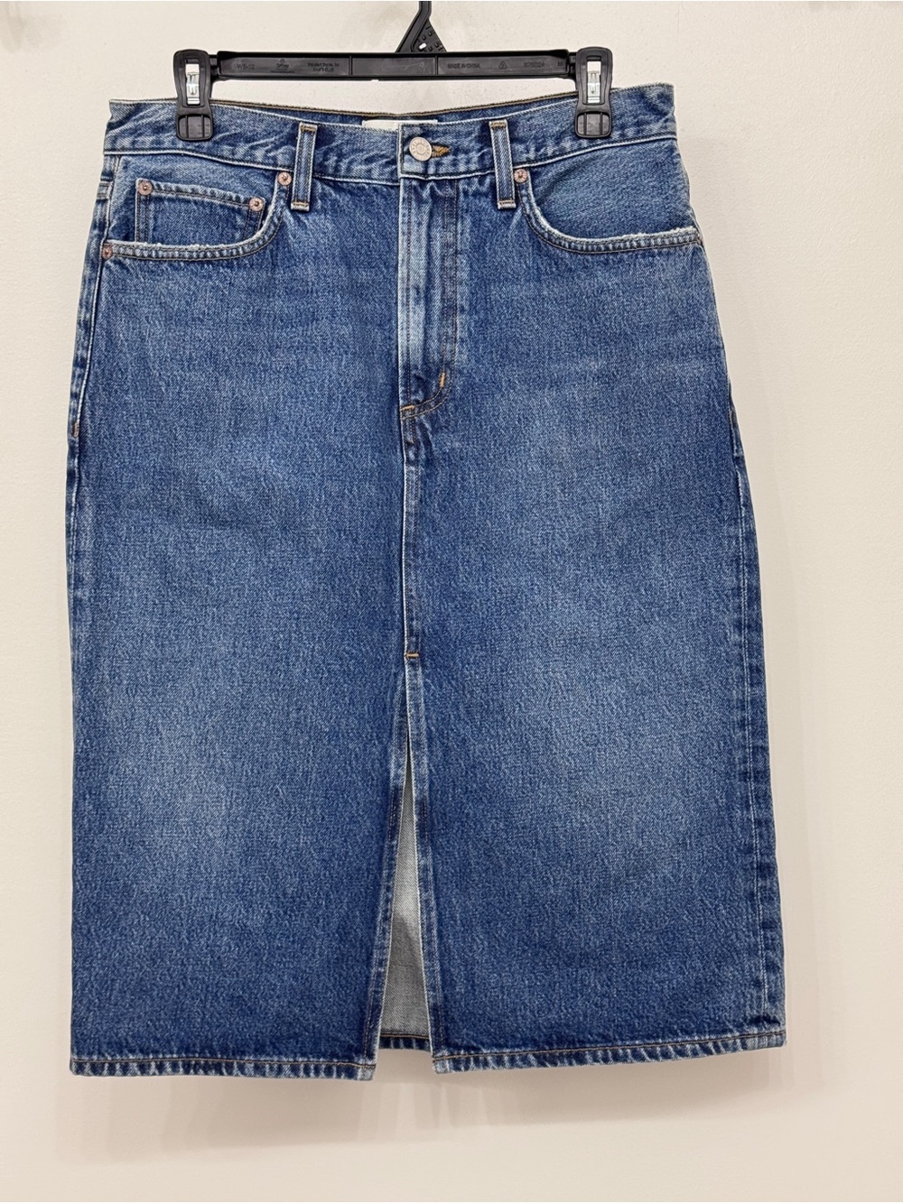 AGOLDE Gaia Denim Midi Skirt in Sphere size 27 front slit quiet luxury capsule - Picture 4 of 10